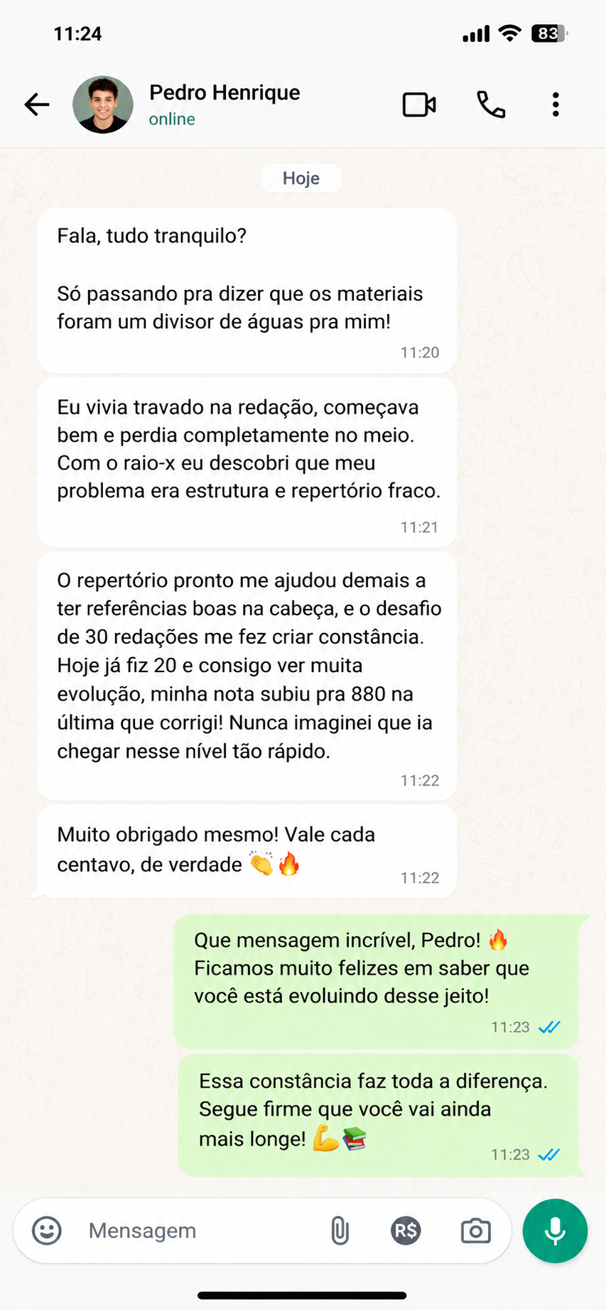Depoimento do aluno Pedro Henrique sobre o RAIO-X DA REDAÇÃO ENEM 2026