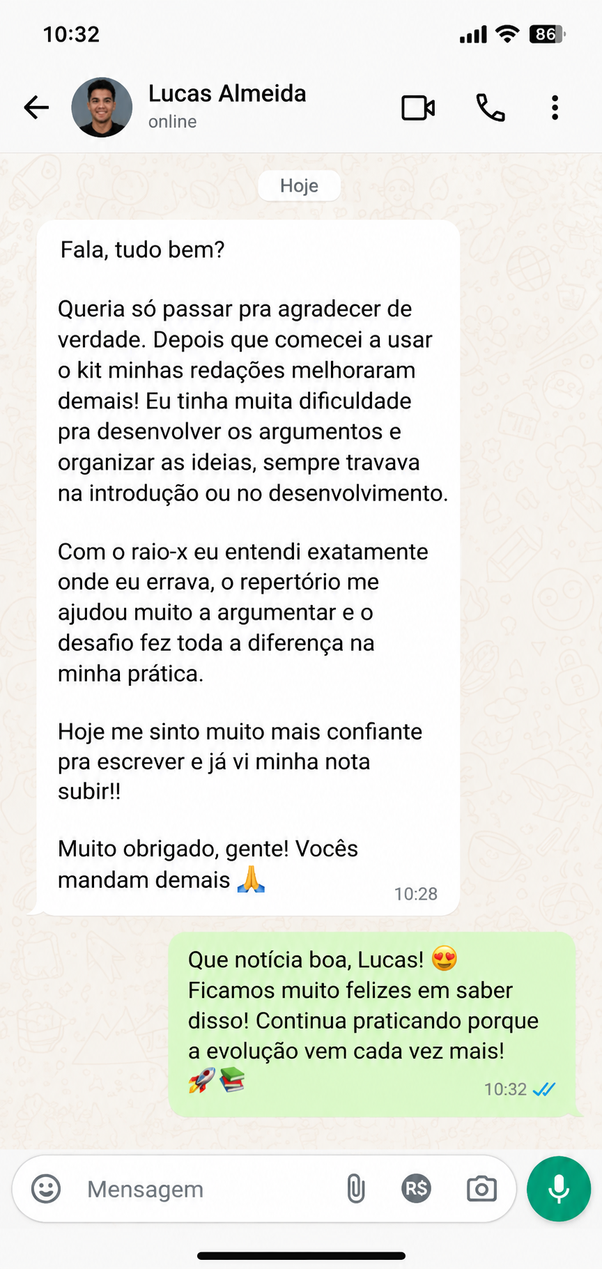 Depoimento do aluno Lucas Almeida sobre o RAIO-X DA REDAÇÃO ENEM 2026